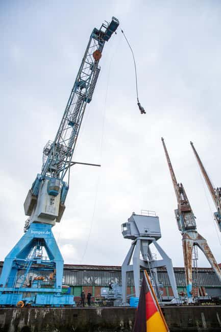 Hamburg: Bungee Jumping 50 Meters High over the Harbor - Getting harnessed: equipment, ankle cuffs, and the gondola rise